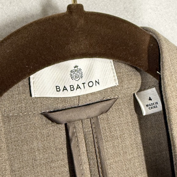 Babaton Power Blazer Womens 4 Neutral Taupe Brown Open 3/4 Ruched Sleeve Career - Picture 4 of 15